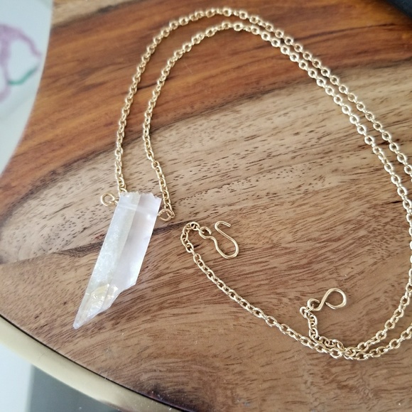 Iridescent Rose Quartz Crystal and Gold Necklace - Picture 4 of 5